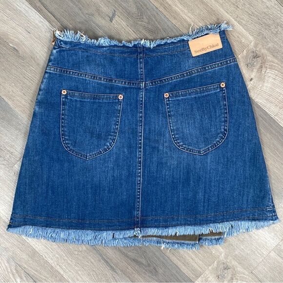 See By Chloe Denim Skirt Side Pleat Raw Edge Blue 28 6 - Picture 9 of 13